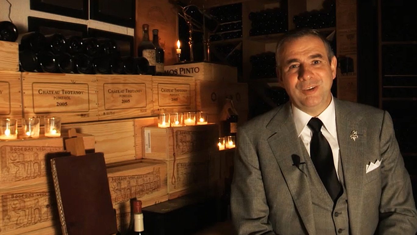 Director Eric Beaumard tours Le Cinq's wine cellar at Four Seasons Hotel George V—Paris, France
