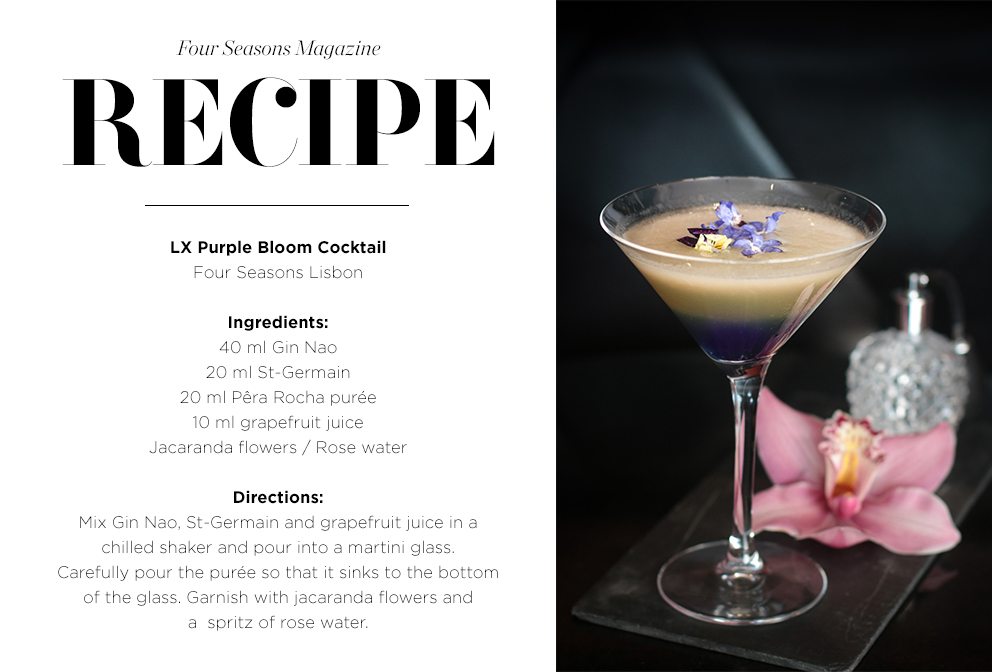 Recipe card for LX Purple Bloom cocktail