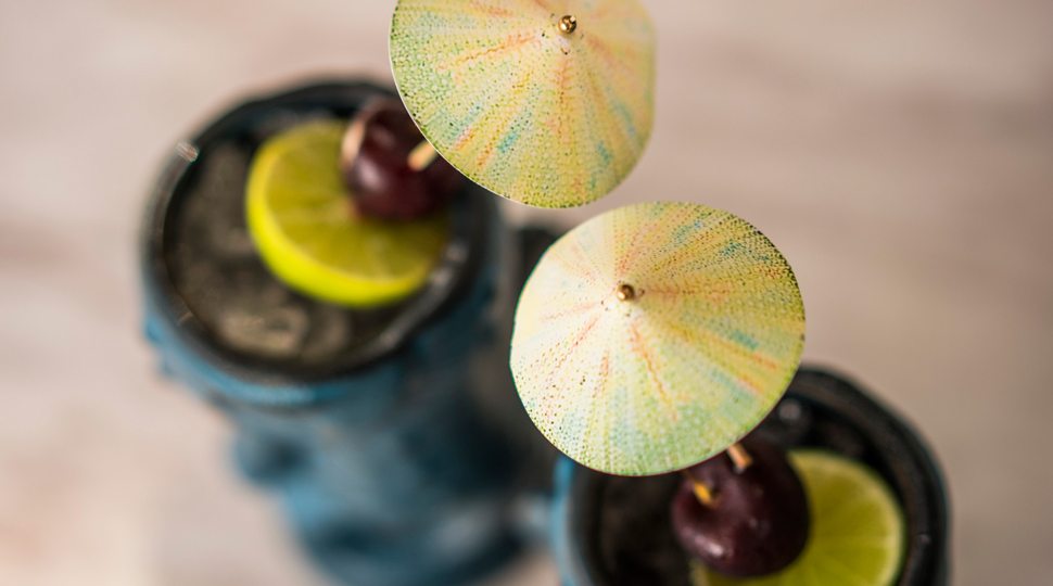 Tropical cocktails with mini umbrellas