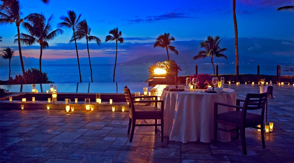 Romantic dinner by the ocean and Four Seasons Resort Maui