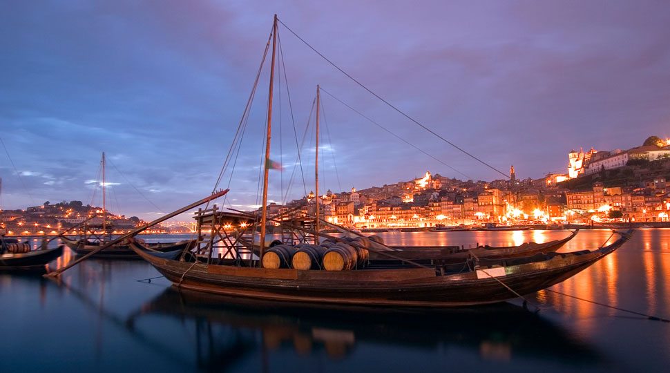 Traditional barcos rabelos ship in Oporto, Portugal