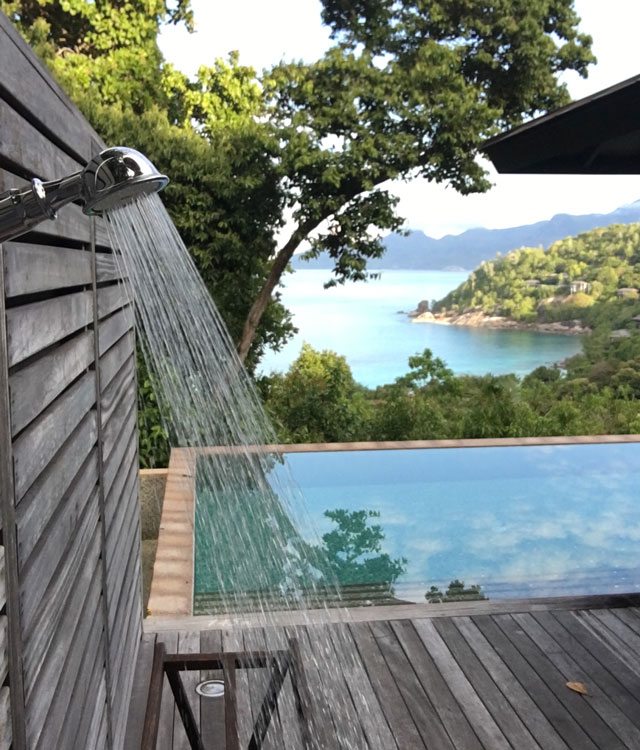 Outdoor shower at Four Seasons Seychelles