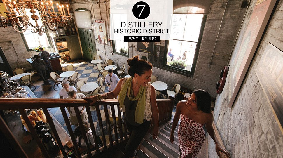 Two women in on of the Toronto Distillery District's historic restaurants.
