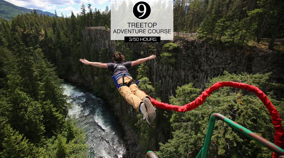 A bungee jumper at the Treetop Adventure Course in Whistler, Canada.