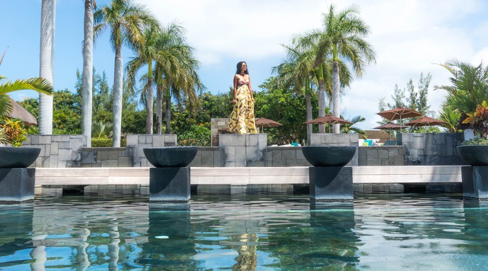 Marcy Yu at the Four Seasons Mauritius hotel pool