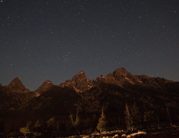 Mountain range in Jackson Hole at night