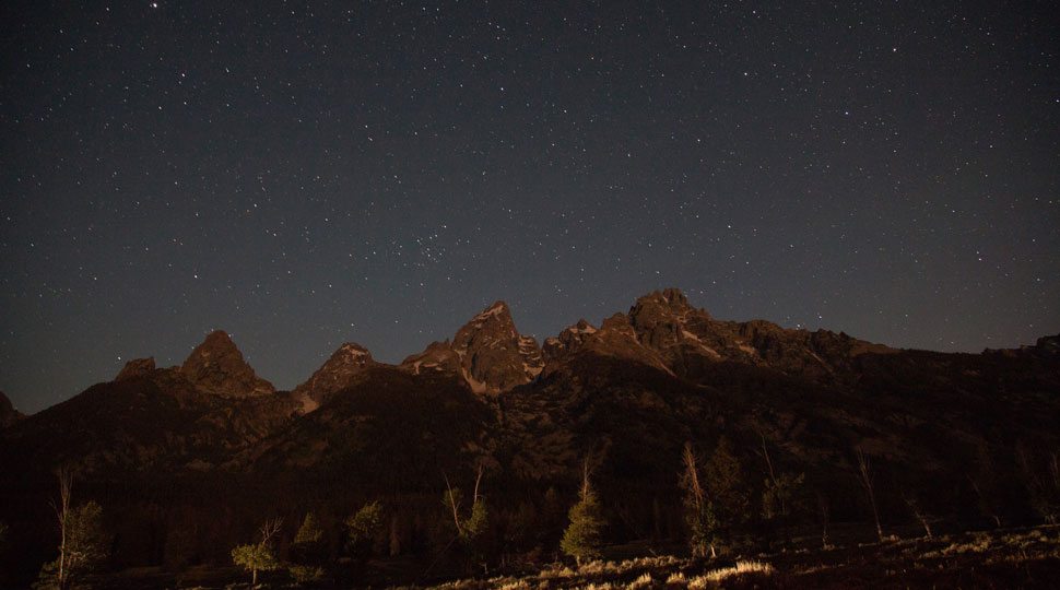 Mountain range in Jackson Hole at night
