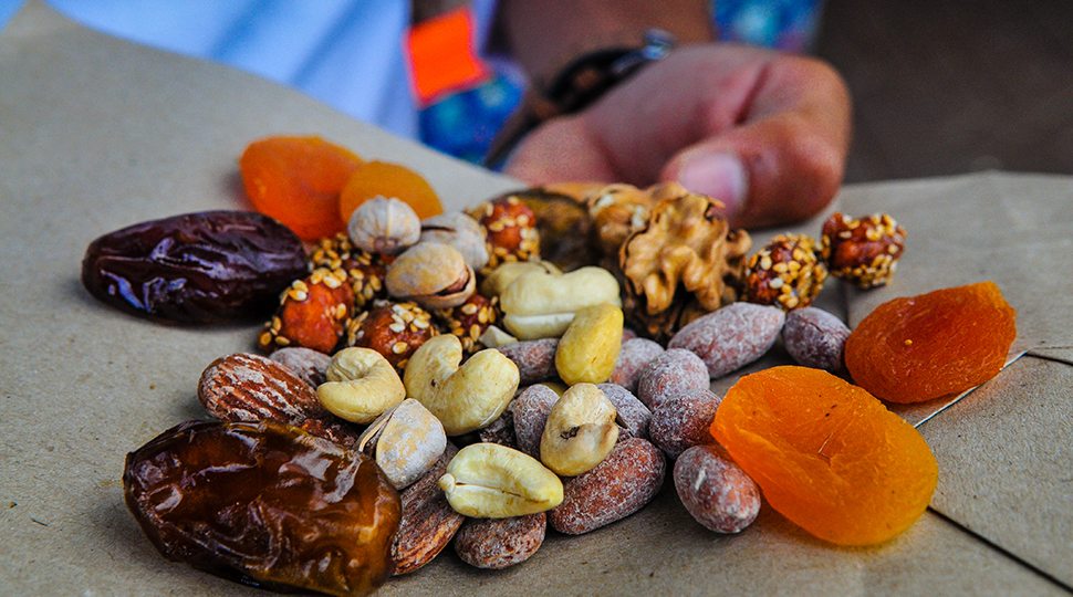 Handful of fruits and nuts