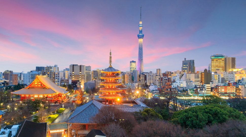 View Of Tokyo Skyline At Sunset