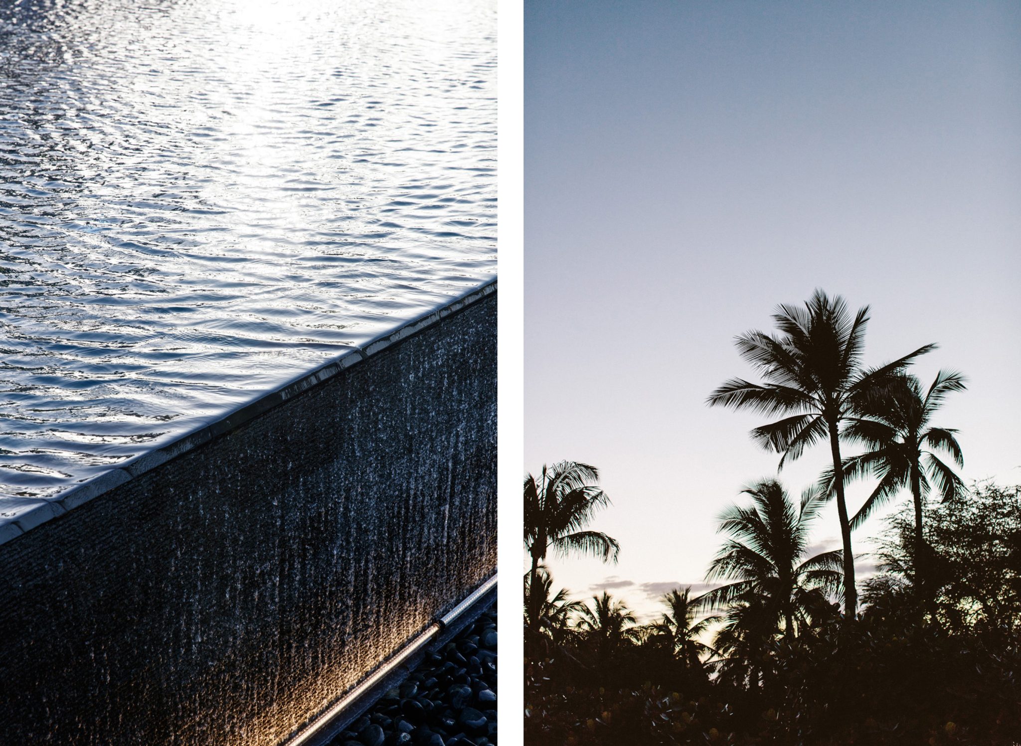 Oahu infinity pool, palm trees evening comparison