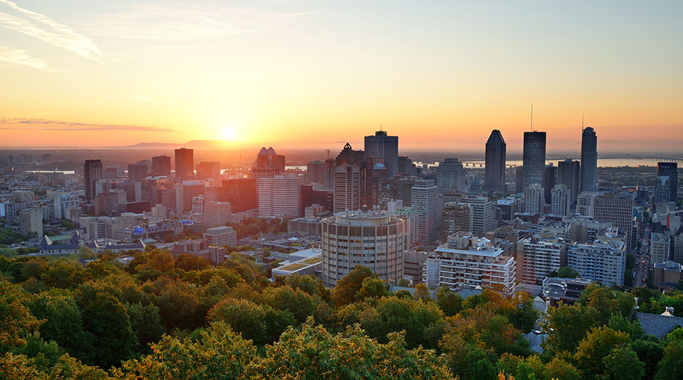 Montreal Sunrise Viewed From Mont Royal With City Skyline In The Morning