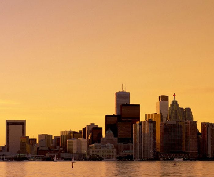 The Toronto skyline at sunset