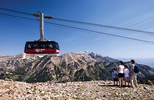 Mountain tram and family