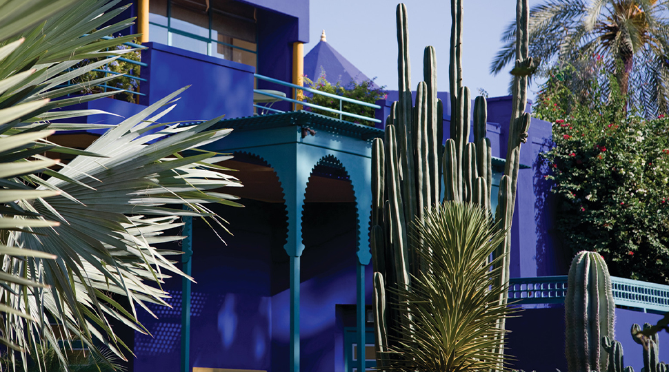 Blue-walled exterior of Yves Saint Laurent's Moroccan villa