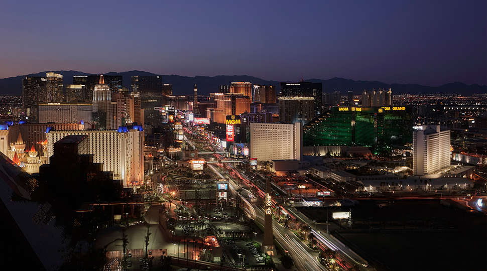 Aerial view of Las Vegas strip at night