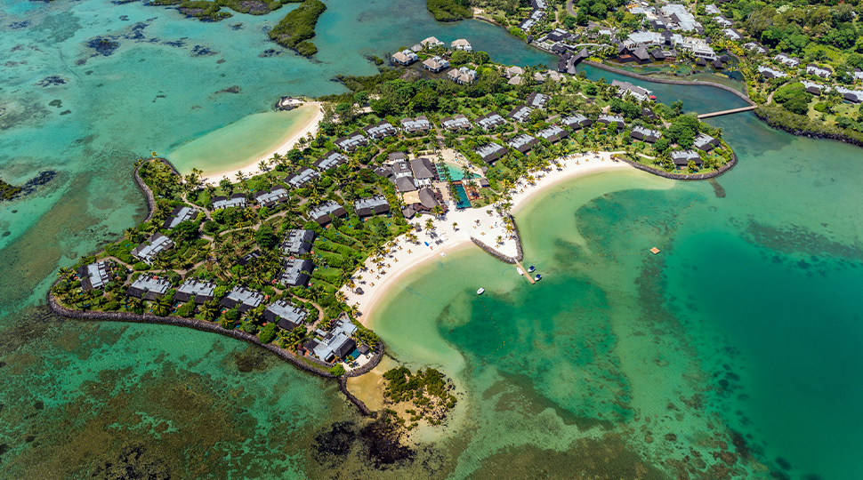 Aerial view of island resort