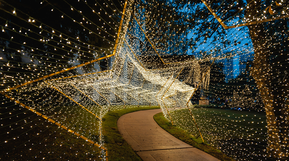 Star-shaped tunnel of twinkling lights